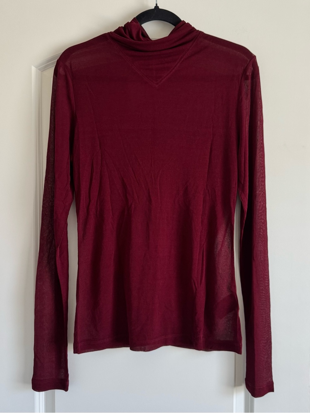 H&M Maroon Long-Sleeve Mesh Mock Neck Long-Sleeve Shirt